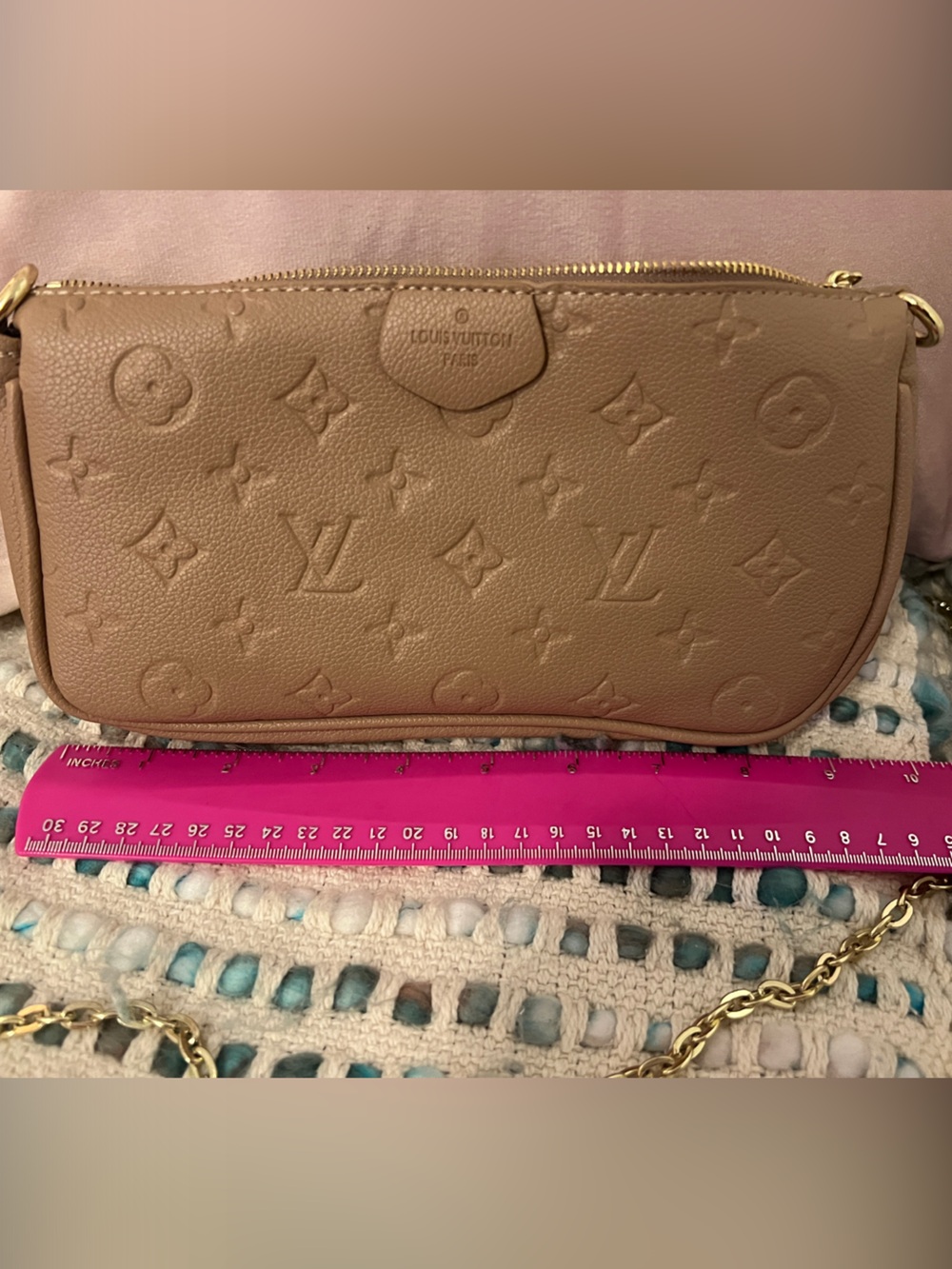 INSPIRED Tan Monogram Embossed Multi Pochette Bag with Gold Hardware - Picture 7 of 12